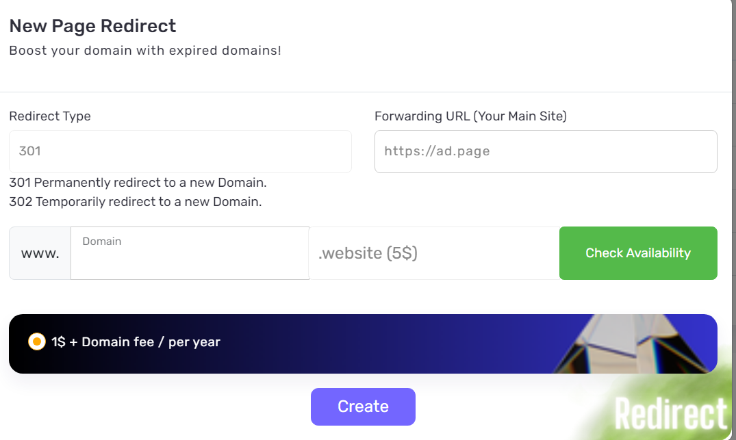 redirect domain to a new website